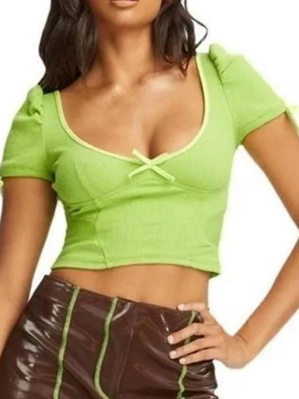 I.AM.GIA Nova ribbed Crop Top with Bow Detail